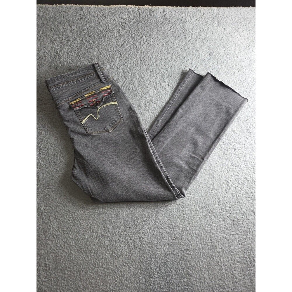 Faded Glory Jeans Womens 16 34x29 Gray Stretch Straight Leg Pockets Raw Hem